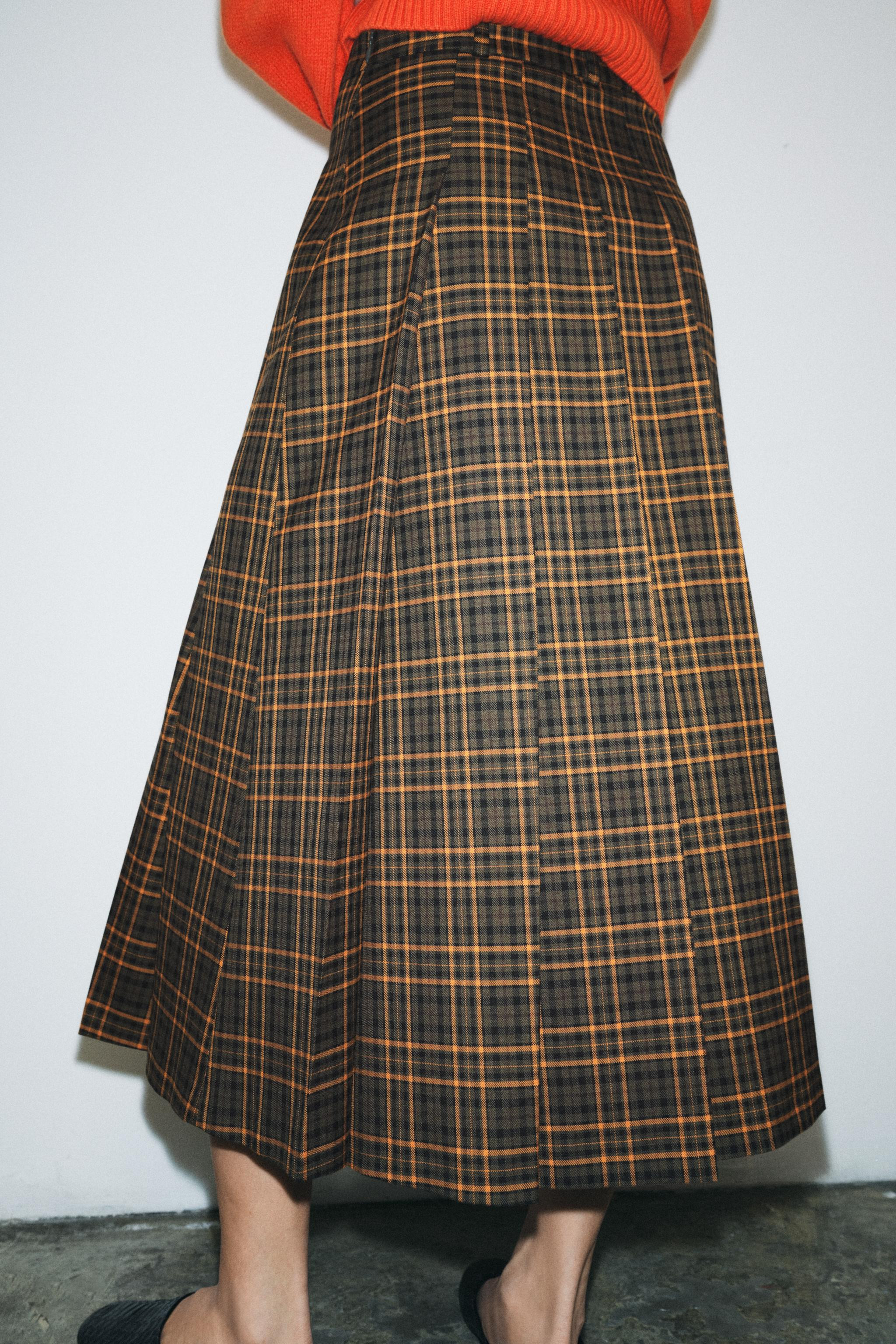 ZW COLLECTION CHECK MIDI SKIRT | Zara UK