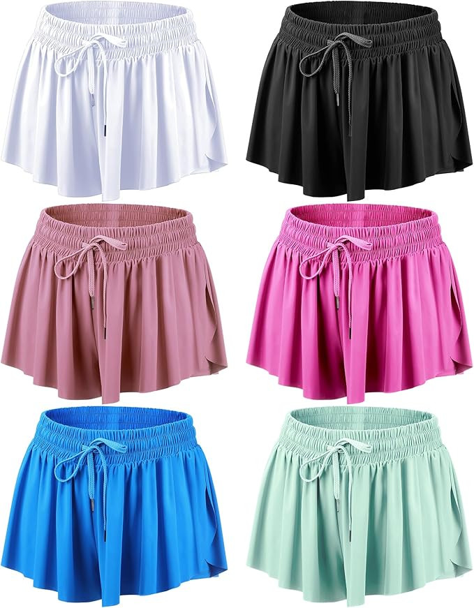 Didaey 6 Pcs 2 in 1 Flowy Running Shorts with Pockets Butterfly Shorts Summer Gym Shorts Women Gi... | Amazon (US)