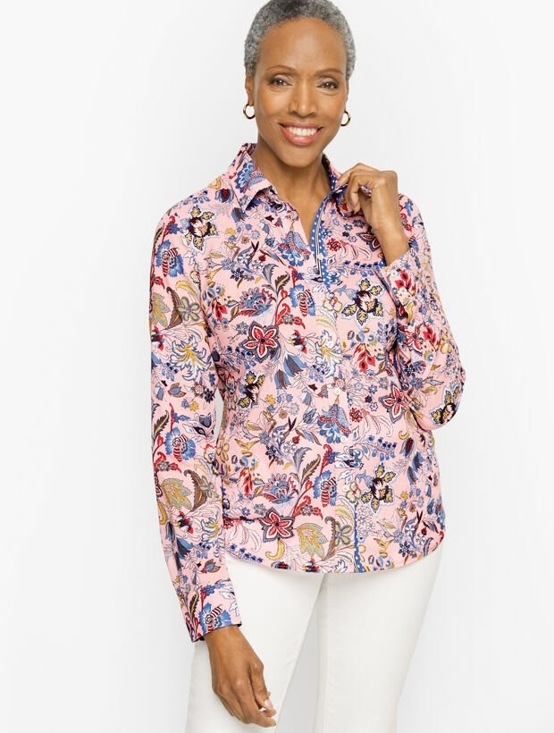 Cotton Button Front Shirt - Lovely Floral | Talbots