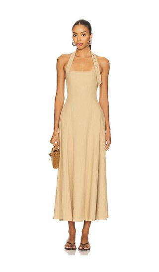 Astrid Halter Midi Dress in Camel | Revolve Clothing (Global)