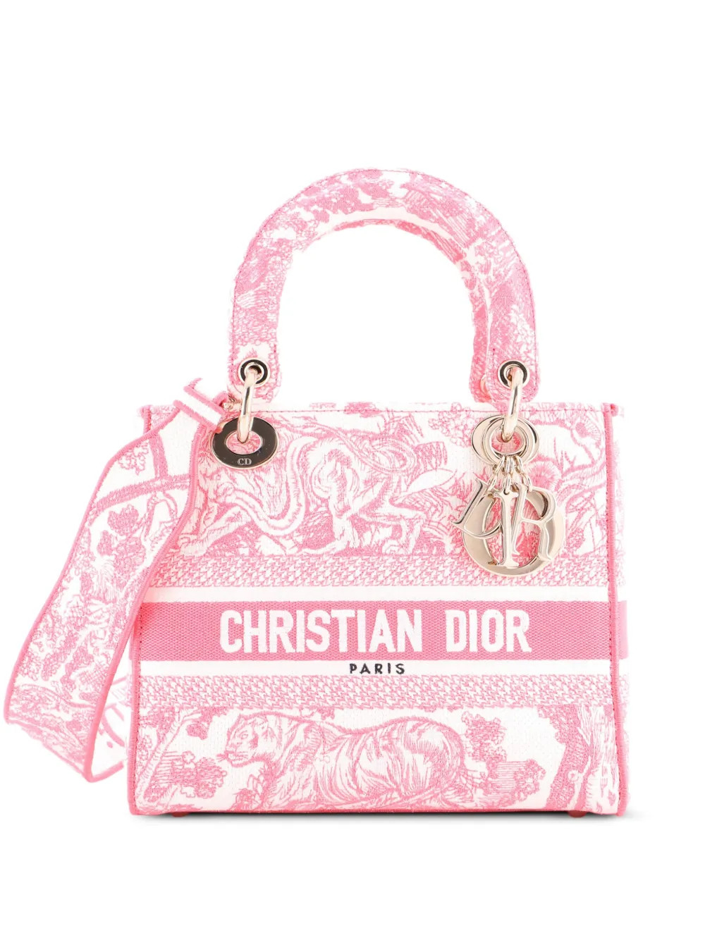 Christian Dior Pre-Owned Toile de Jouy Lady D-Lite Bag Embroidered Canvas tote bag - Pink | Farfetch Global