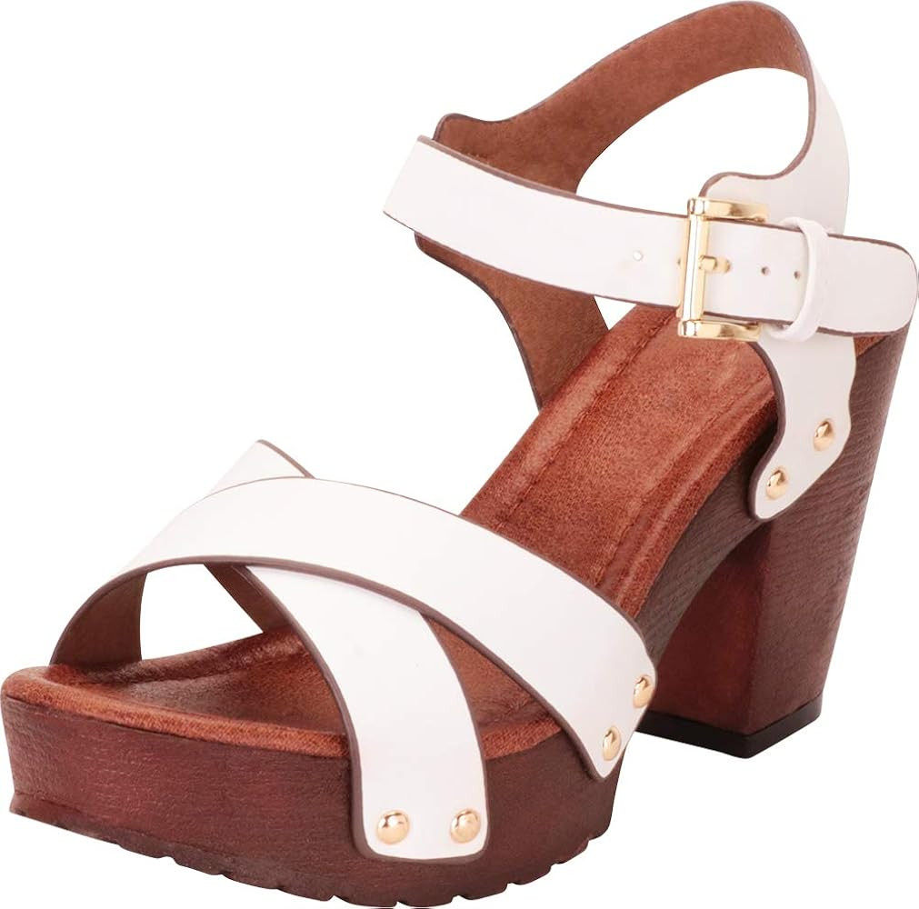 Cambridge Select Women's Retro 70s Studded Clog Crisscross Strappy Chunky Platform Block Heel San... | Amazon (US)