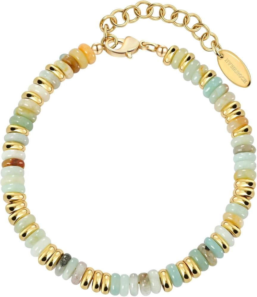 NVWAROCK Gemstone Beaded Bracelet for Women and Girl, Colorful Beach Boho Gems Bracelet 14K Gold ... | Amazon (US)