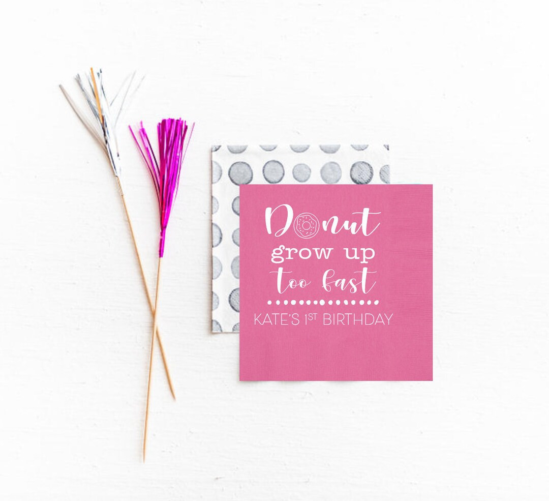 Donut grow up, Donut birthday napkins, Donut birthday favor, Personalized birthday napkins, First... | Etsy (US)