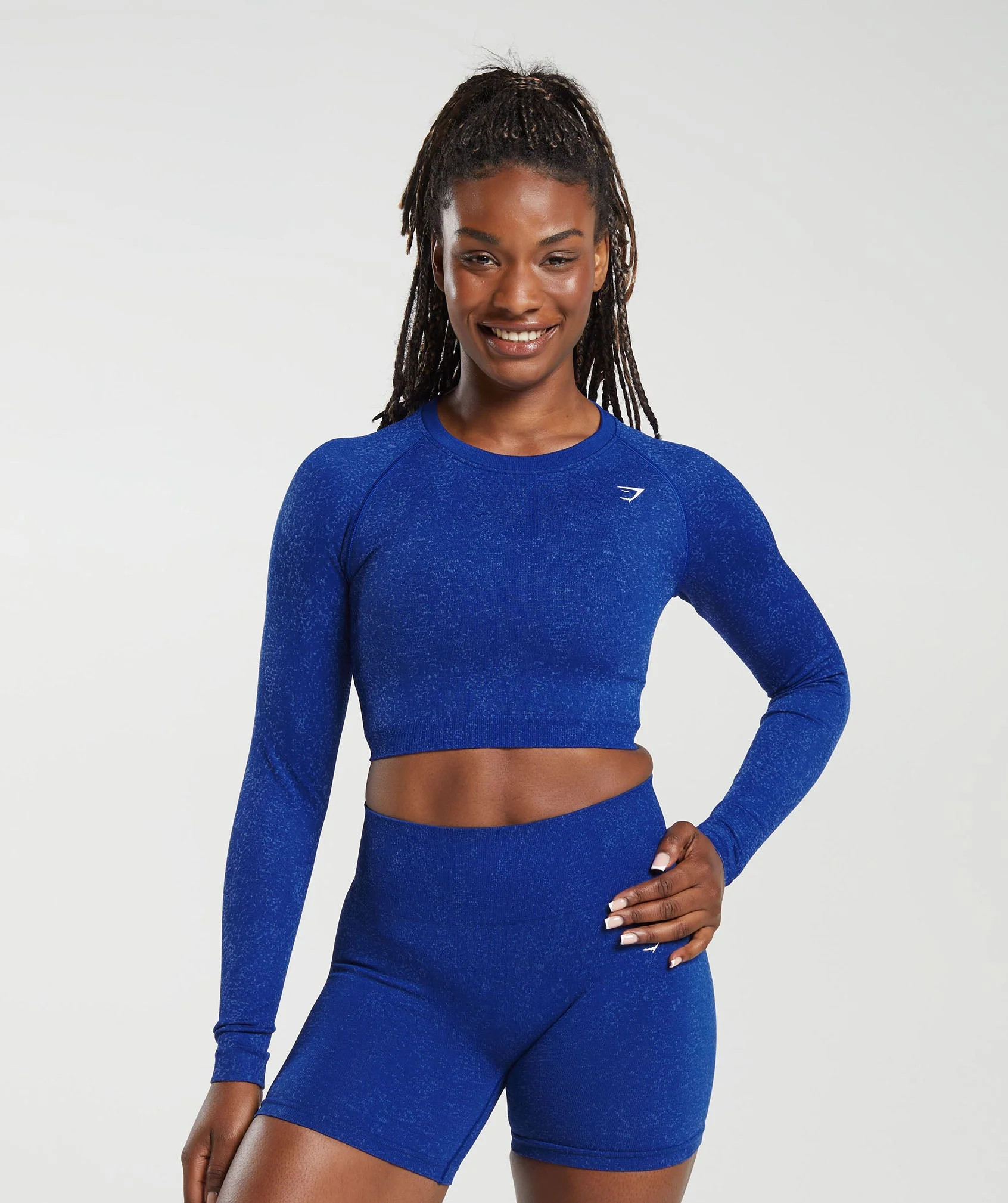 Gymshark Adapt Fleck Seamless Long Sleeve Crop Top - Cobalt Blue/Iris Blue | Gymshark US