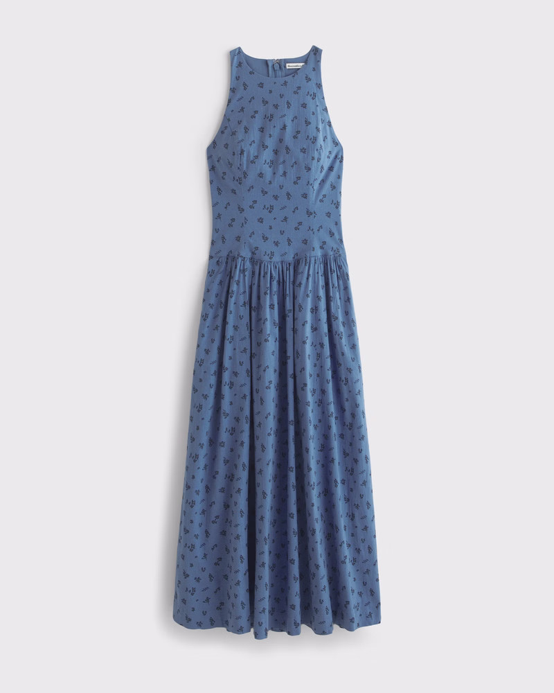 Women's High-Neck Drop-Waist Midi Dress | Women's New Arrivals | Abercrombie.com | Abercrombie & Fitch (US)