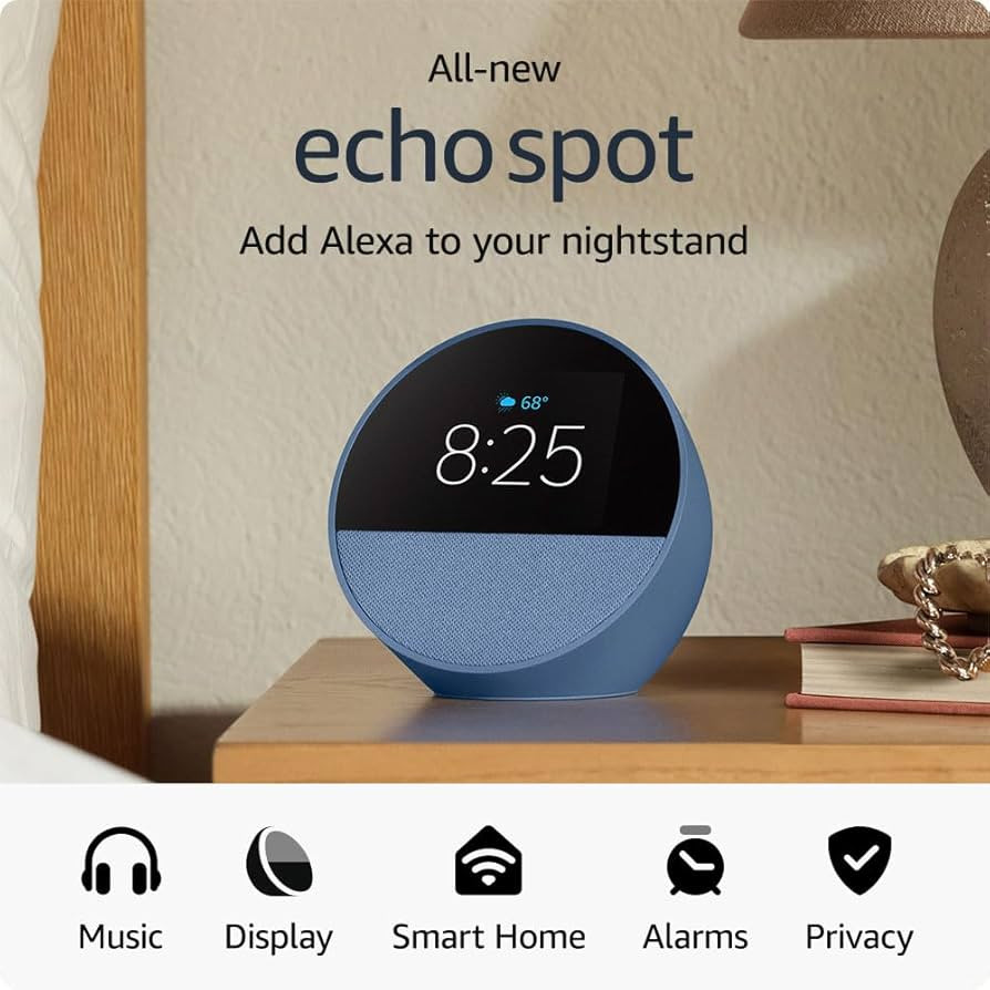 All-new Amazon Echo Spot (2024 release), Smart alarm clock with vibrant sound + Alexa, Ocean Blue | Amazon (US)