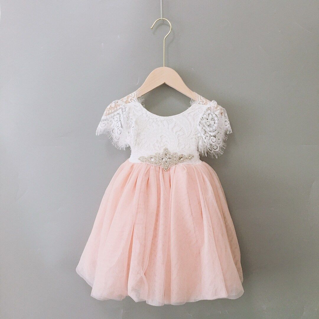 Baby Girls White & Coral Flower Girl Dress - Wedding Party Dress - Christening Dress - Baptism Dr... | Etsy (US)