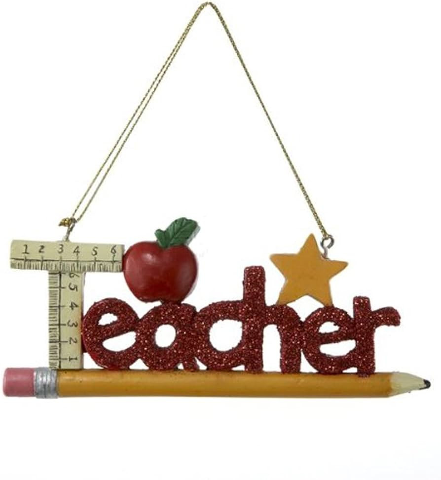 Teacher Words Christmas Tree Ornament Decoration Pencil Apple Ruler Star C8503 | Amazon (US)