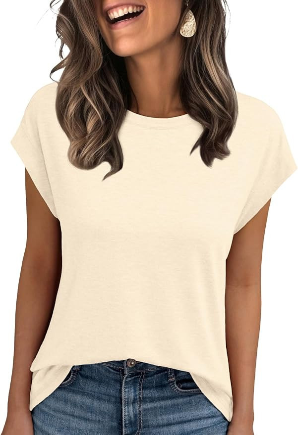 AUTOMET Women's Cap Sleeve T Shirts for Summer - Soft Stretchy Tops for Business Casual Shirts Ev... | Amazon (US)