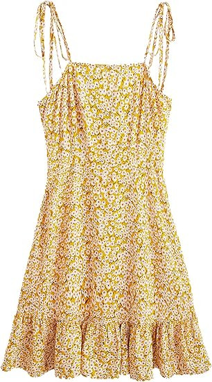 SheIn Women's Summer Floral Ruffle Mini Dress Sleeveless Tie Shoulder A Line Flare Short Dresses ... | Amazon (US)