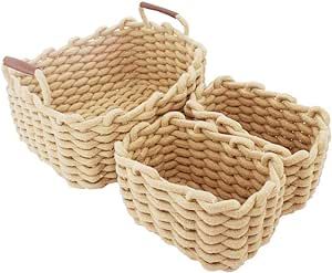 JJSQYLAN Cotton Rope Blanket Storage Basket for shelf,small decorative woven basket Organization ... | Amazon (US)