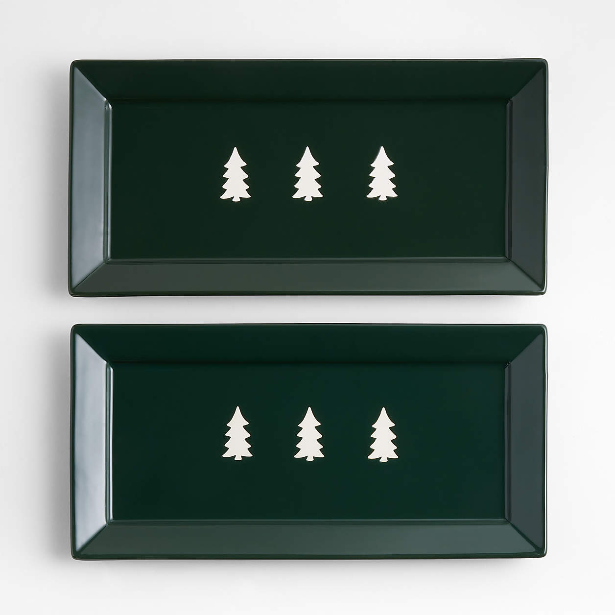 Cambridge Holiday Green Trees Stoneware Platters, Set of 2 + Reviews | Crate & Barrel | Crate & Barrel