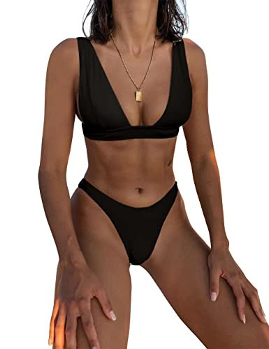 Dnzzs Women's Bikini Swimsuits High Waist Bikini Sets 2 Piece Bathing Suits Sexy Bikinis Swimwear for Women Beach Swimming Black | Amazon (US)