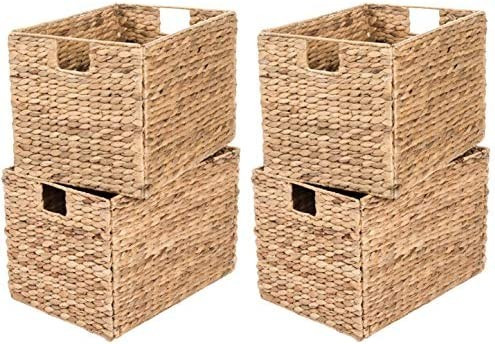 Westerly 4 Decorative Hand-Woven Small Water Hyacinth Wicker Storage Basket, 16x11x11 Perfect for... | Amazon (US)