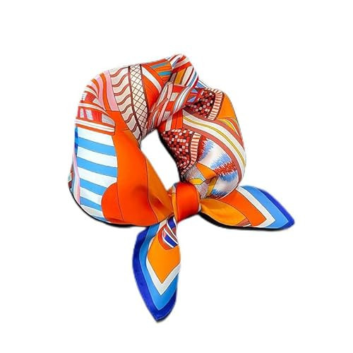 MEISEE 100% Mulberry Silk Scarfs Small Square Scarf 21" x 21" Neck Scarf Breathable Lightweight for Women Gift Packed (Orange with Blue Edge) | Amazon (US)