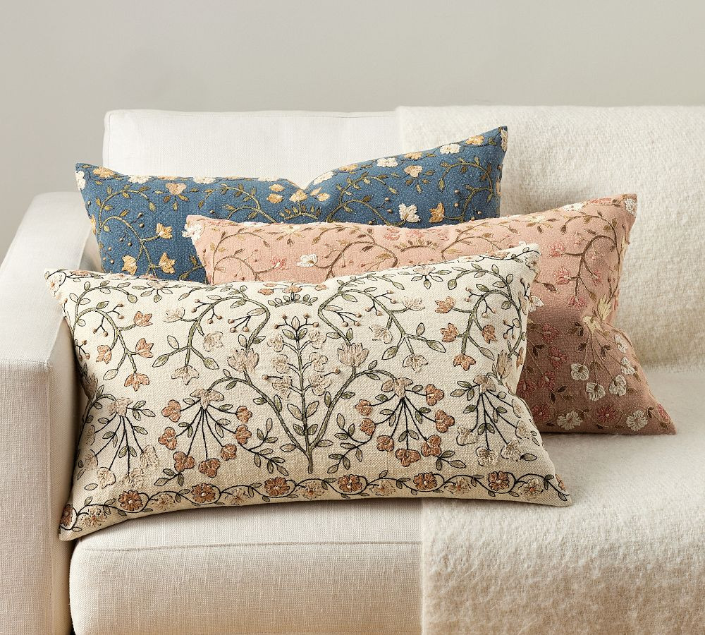 Zea Embroidered Lumbar Pillow Cover, 16" x 26" | Pottery Barn (US)