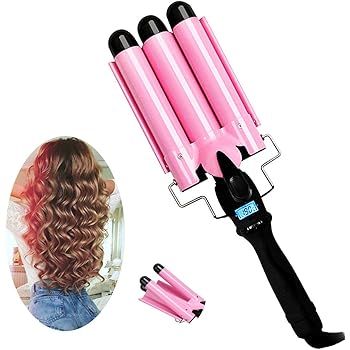 3 Barrel Curling Iron with LCD Temperature Display - 1 Inch Ceramic Tourmaline Triple Barrels, Ce... | Amazon (US)