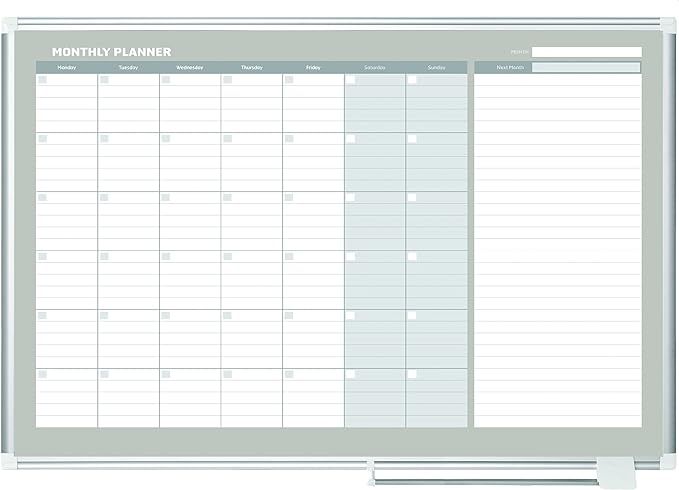 MasterVision Planning Board Magnetic Dry Erase, Monthly Calendar Board with Aluminum Frame, 36" x... | Amazon (US)