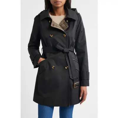 London Fog Double Breasted Trench Raincoat in Black at Nordstrom, Size X-Large | Nordstrom