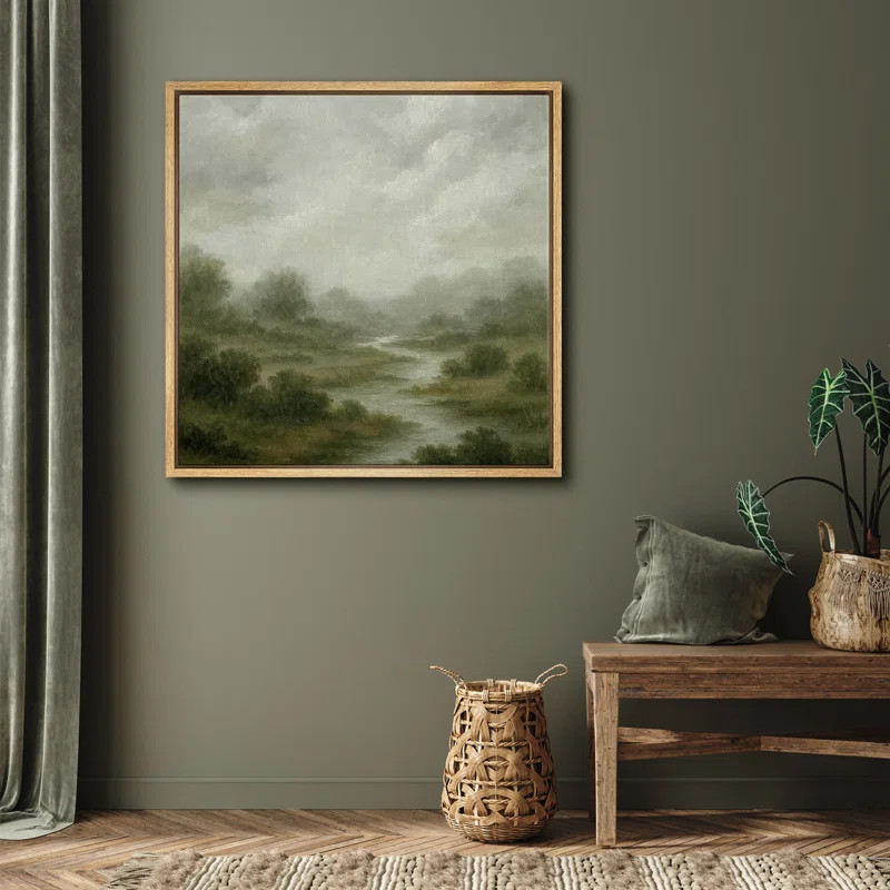 Foggy Countryside Stream Landscape Wall Decor – Pictures Framed Canvas Print Wall Art | Wayfair North America