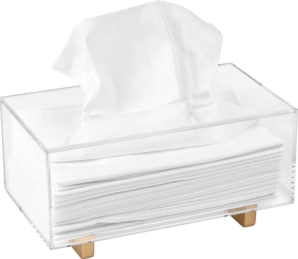 YoBa 3mm Thick Acrylic Tissue Box Holder Rectangular Clear Tissue Box Dispenser with Gold Plated ... | Amazon (US)