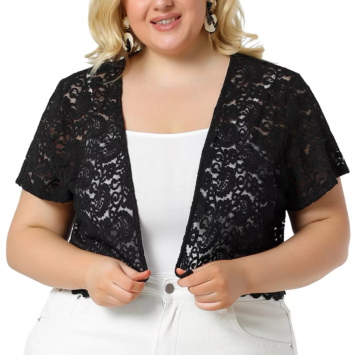Women's Plus Size Lace Hollow Out Cropped Bolero Shrug Cardigan | Kohl's