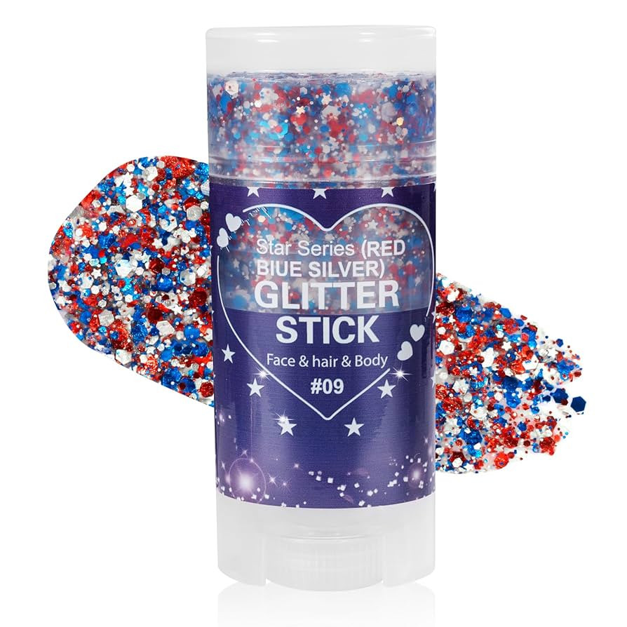 Mysense Patriotic Red White and Blue Body Glitter Stick,4th of July Accessories,Sparkling Face Ha... | Amazon (US)
