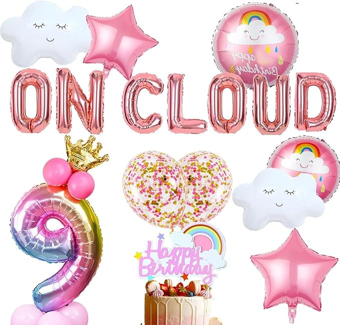 LaVenty On Cloud 9 ROSE GOLD Balloons Banner On Cloud Nine Birthday Party Decorations for 9 Year ... | Amazon (US)