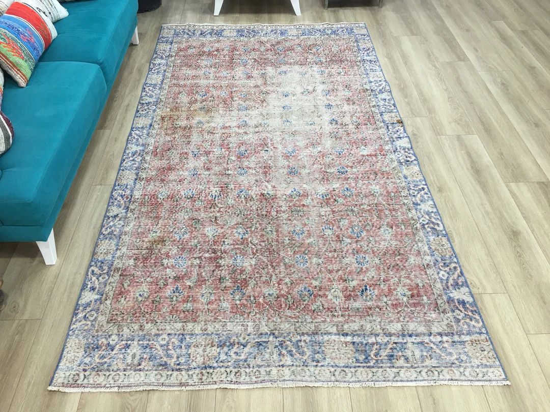 floral turkish rug, oushak rug, vintage rug, distress rug, worn rug, area rug, livingroom rug, sa... | Etsy (US)