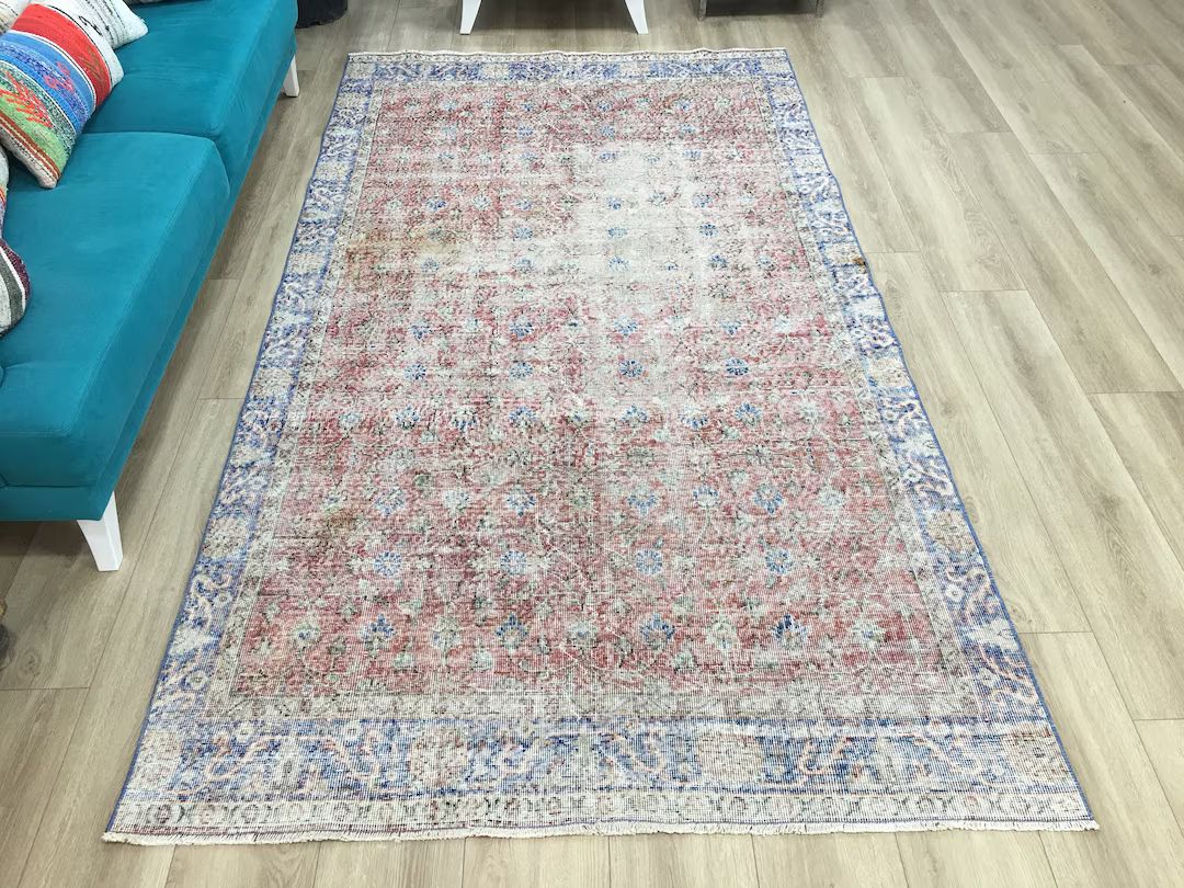 floral turkish rug, oushak rug, vintage rug, distress rug, worn rug, area rug, livingroom rug, sa... | Etsy (US)