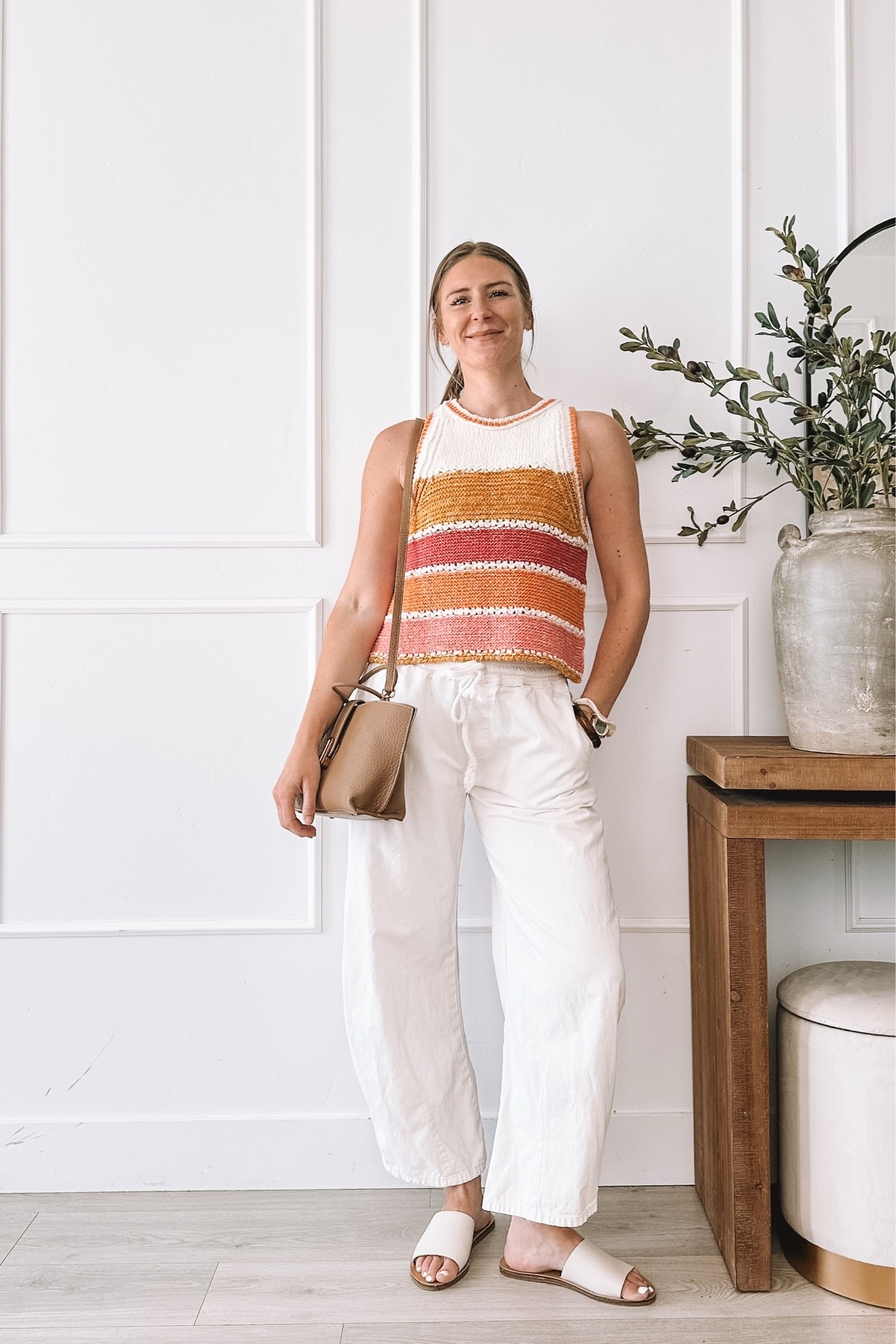 Friend to friend, wear something that makes you feel cute today. This striped crochet top paired with white linen pants and white slides is the effortless Saturday outfit you need right now. Everything is linked and shoppable below!

#LTKmomlife #LTKootd #LTKgrwm