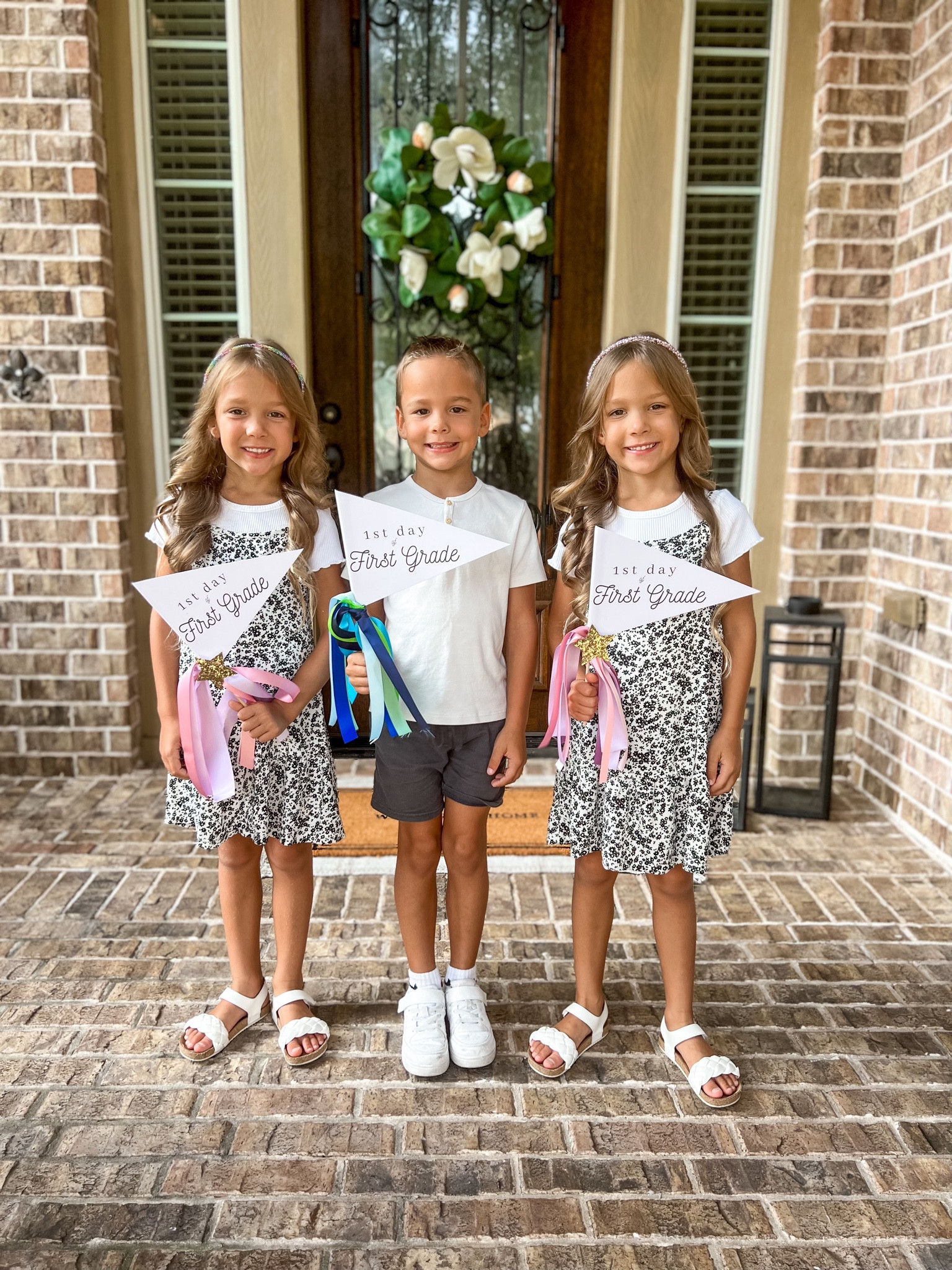 Back to school first day of school outfits, school pictures outfits, kids fall outift, kids fall fashion, old navy girls floral dresss over ribbed white tee, white girls sandals, first day of school pennant flags

#LTKkids #LTKSeasonal #LTKBacktoSchool