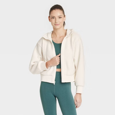 Women's High Pile Fleece Jacket - All In Motion™ Cream S | Target