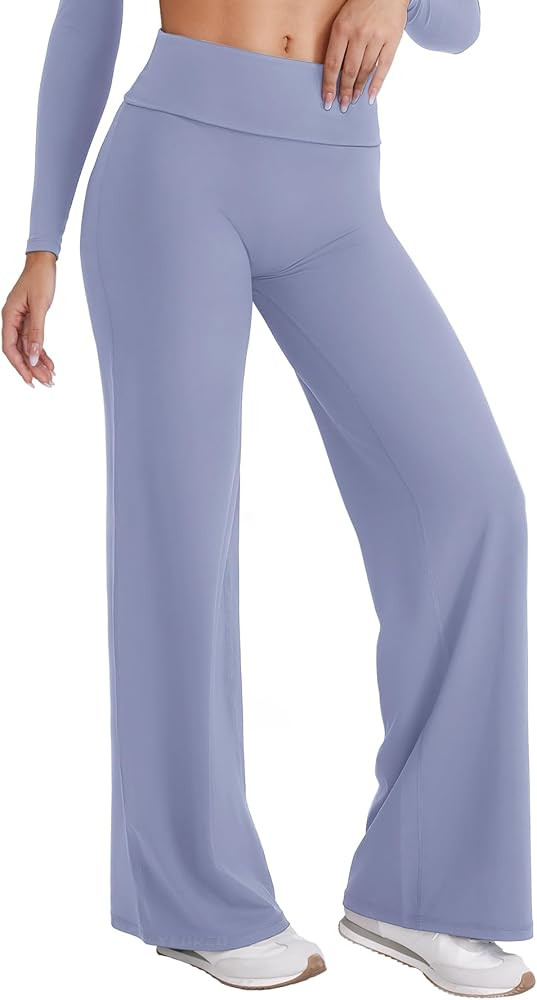 YEOREO VitaWeave Straight Leg Leggings Women Fold Over Wide Leg Pants 31.5" Eddiy Casual Gym Work... | Amazon (US)
