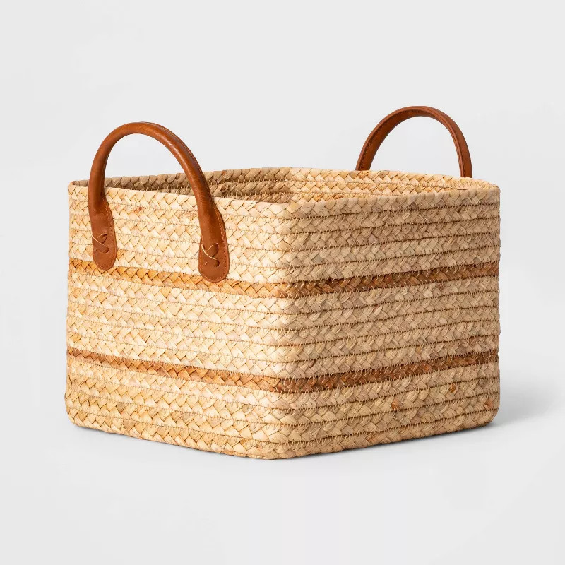 Braided Water Hyacinth Basket with Faux Leather Handles - Threshold™ | Target