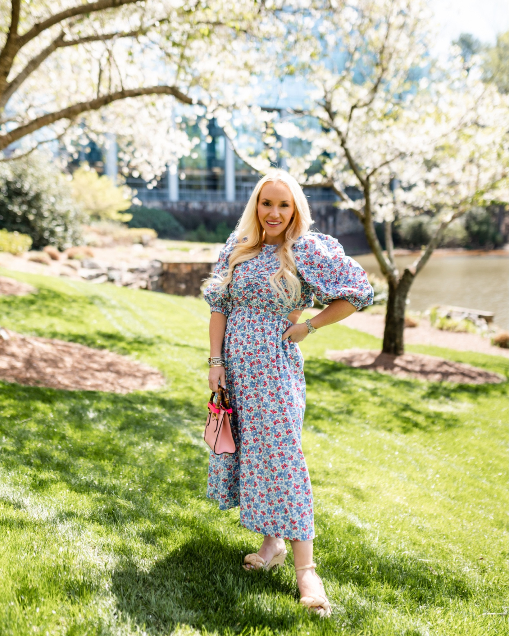 Sea NY cutout dress size XS. Floral dress. Puff sleeve dress. Spring dress. Spring style. Loeffler Randall natural platform sandals. Raffia. Spring inspo. Spring vacay look. Petite style 

#LTKSeasonal #LTKstyletip #LTKshoecrush