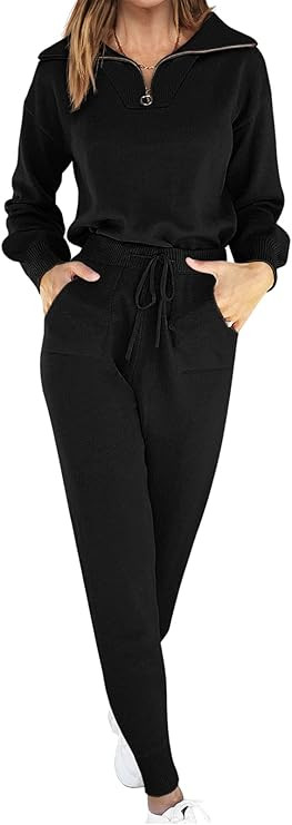 ANRABESS Women's Two Piece Outfits Sweater Sets Long Sleeve Pullover and Drawstring Pants Lounge ... | Amazon (US)