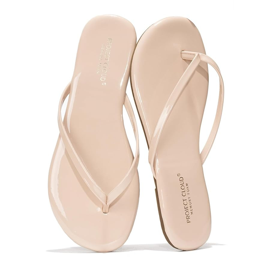 Project Cloud Flip Flops for Women - Memory Foam Flats Summer Sandals for Women 2025 - Vegan Leat... | Amazon (US)