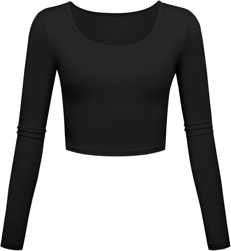 Long Sleeve Crop Tops for Women Workout Basic Clothes for Teen Ladies Fitted Slim Scoop Neck Cute... | Amazon (US)