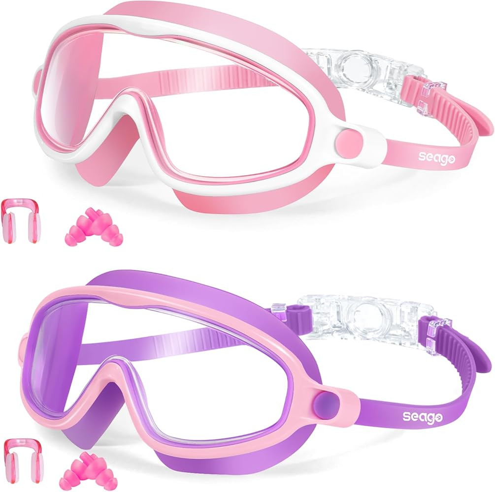 Seago Swim Goggles 2 Pack Anti-Fog Anti-UV Wide View Swimming Goggles for Kids 3-14 | Amazon (US)
