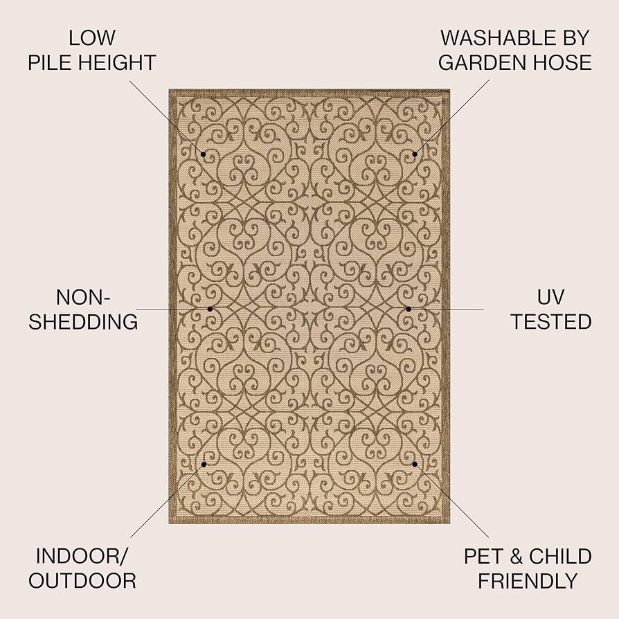 Amazon.com: JONATHAN Y Vintage Filigree Indoor Outdoor Round Area Rug 5 Ft Beige/Brown, Madrid Textured Weave for Backyard, Patio, Porch, Easy-Cleaning, High Traffic, Pet-Friendly, Non-Shedding (SMB107B-5R) : Home & Kitchen | Amazon (US)