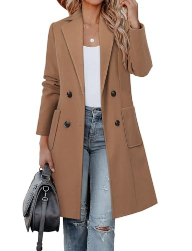 CHICZONE Womens Notch Lapel Double Breasted Wool Pea Coat Long Jackets Winter Overcoat Brown S | Amazon (US)