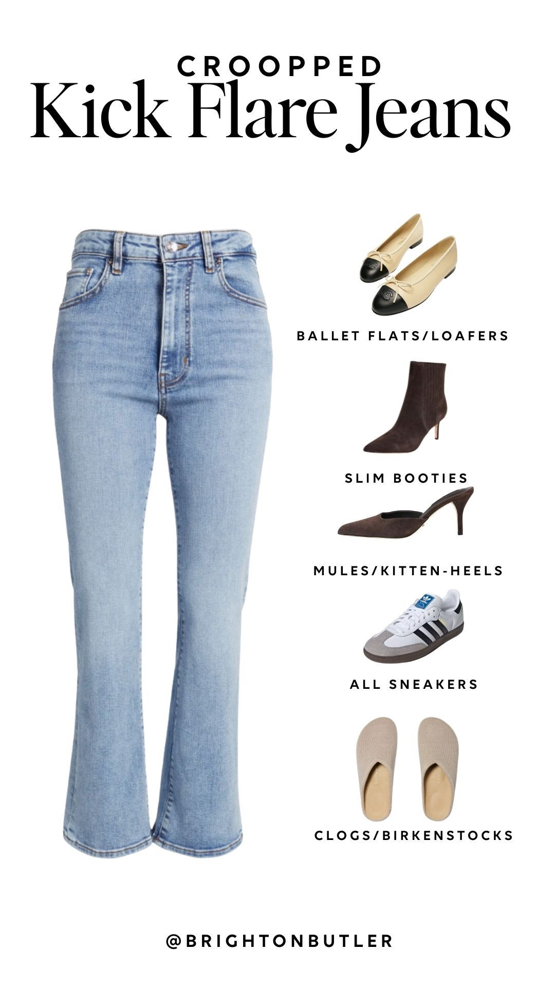 My favorite cropped kick flare jeans + shoes I like to wear with them! 