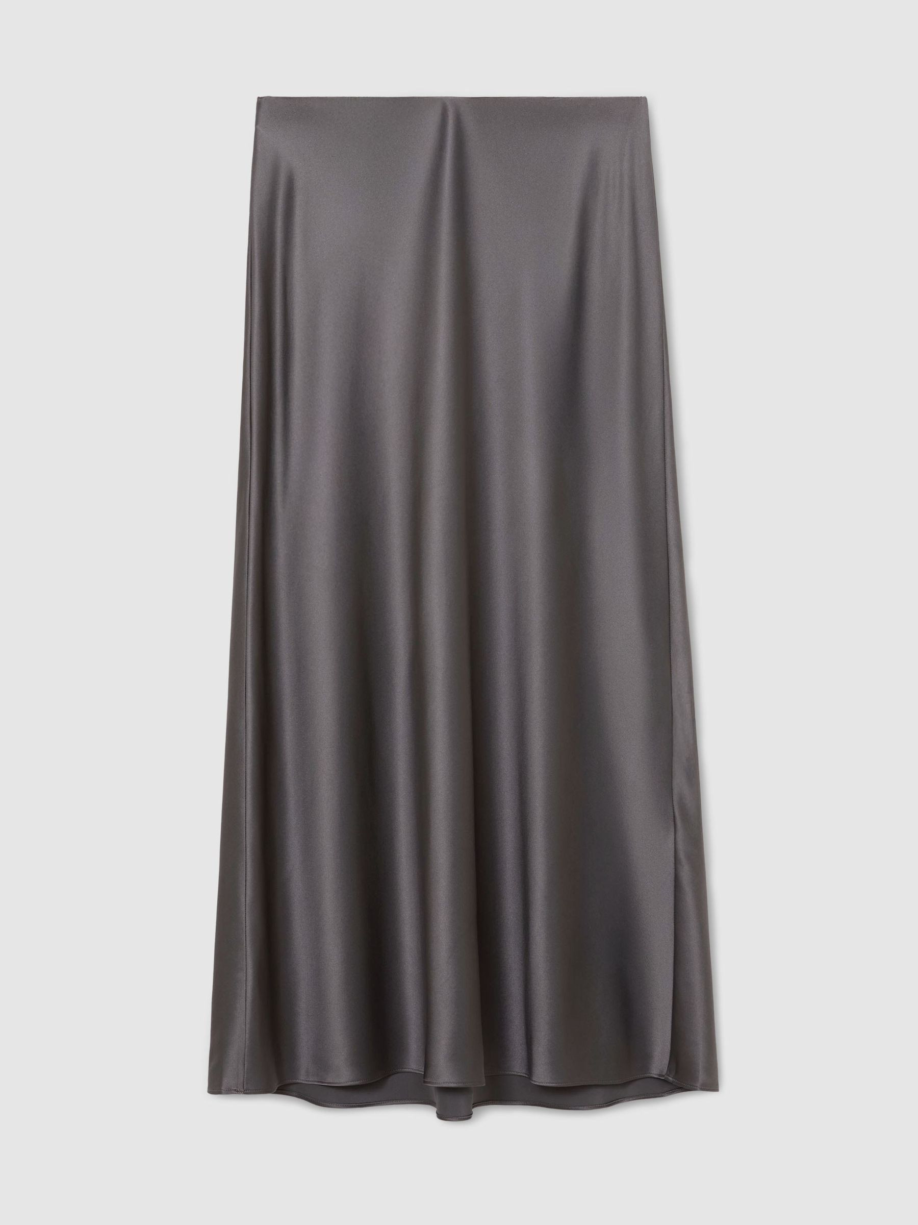 Reiss Silk Slip Midi Skirt in Dark Grey - REISS | Reiss UK