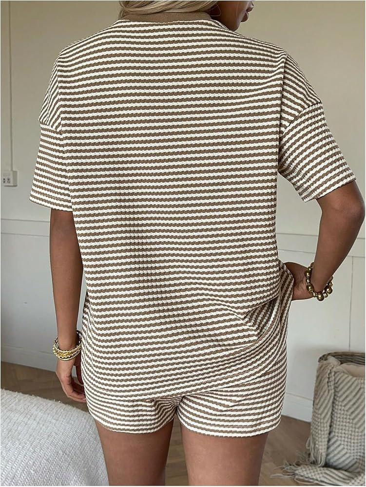SOLY HUX Women's Striped Lounge Set Short Sleeve Knit Oversized T Shirts Summer Shorts Casual Mat... | Amazon (US)