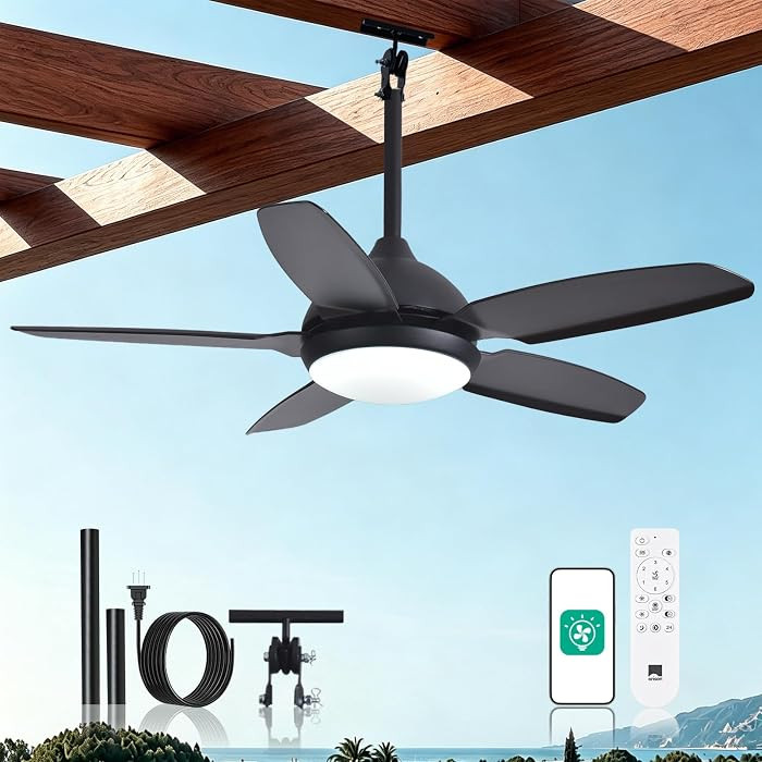 Orison 42" Plug-in Outdoor Ceiling Fan with Light for Patio, Gazebo & Porch, Black 5-Blade Hangin... | Amazon (US)
