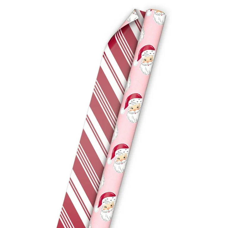Hallmark Christmas Reversible Wrapping Paper Roll (Santas/Candy Cane Stripes) 60 Sq. ft. | Walmart (US)