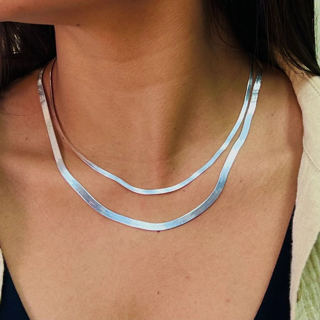 Silver Herringbone Chain Necklace, 16”, 18", 20", 22", 24"  Silver Chain | Etsy (US)