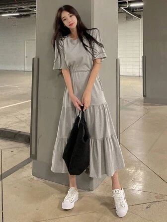 DAZY Solid Ruffle Hem Dress | SHEIN